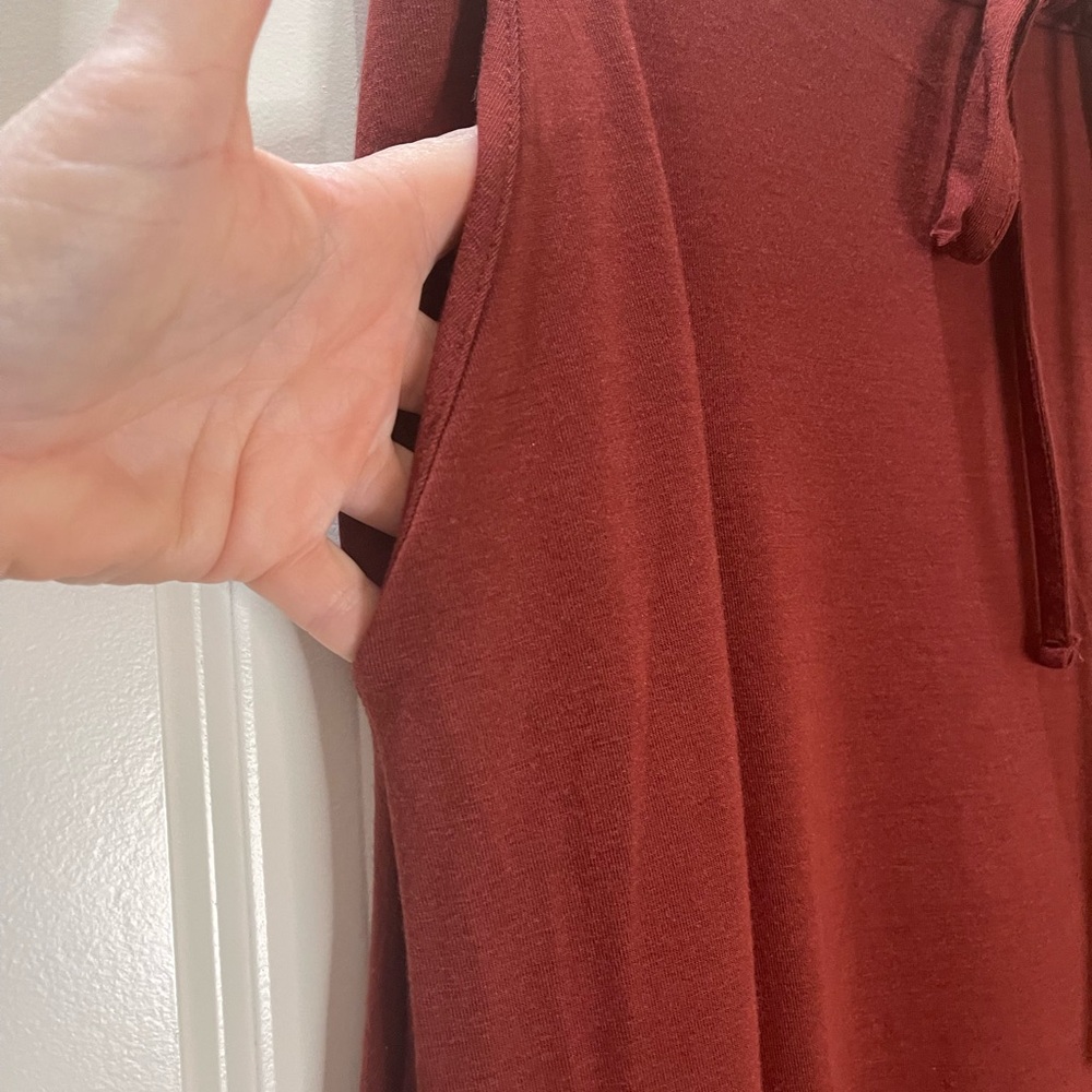 NWT Zenana Outfitters Maxi Skirt Dark Rust With Pockets Drawstring Size M - Picture 4 of 6